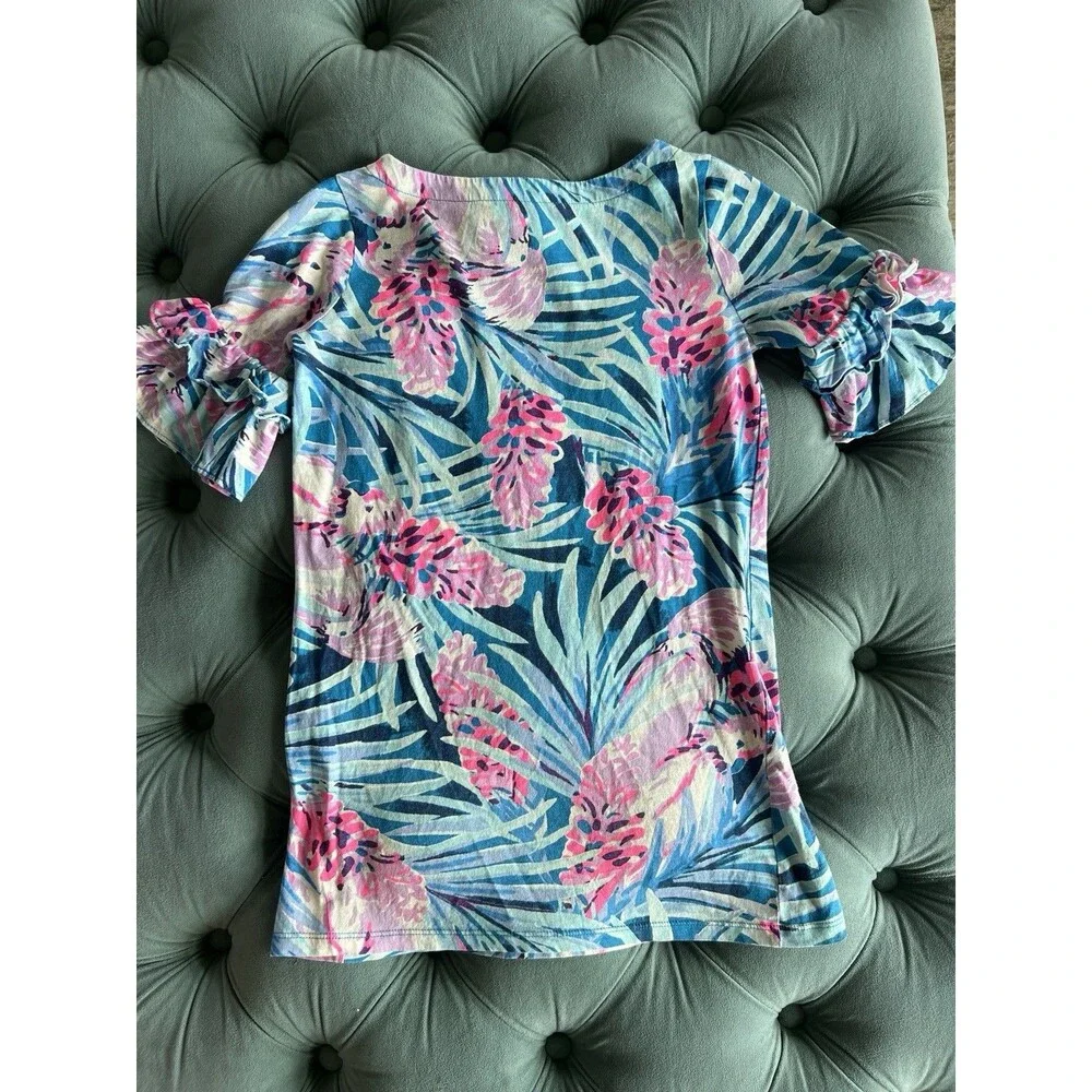 Lilly Pulitzer Mrs Peacock Blue Tweethearts Lula Ruffle Sleeve Dress Youth Med M